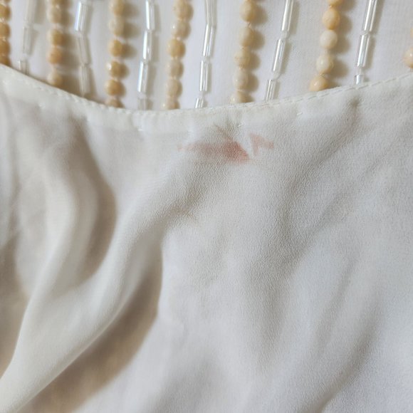 Parker Women’s Tan Cream Beaded Sleeveless Mini Dress Size M - Picture 7 of 17